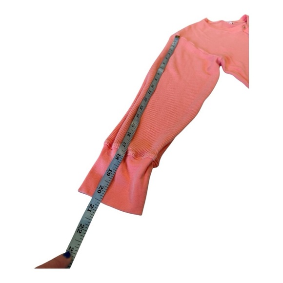 Sundry Thermal Henley in Neon Coral Long Sleeve Relaxed Size 2 Medium Made in US - Picture 6 of 11